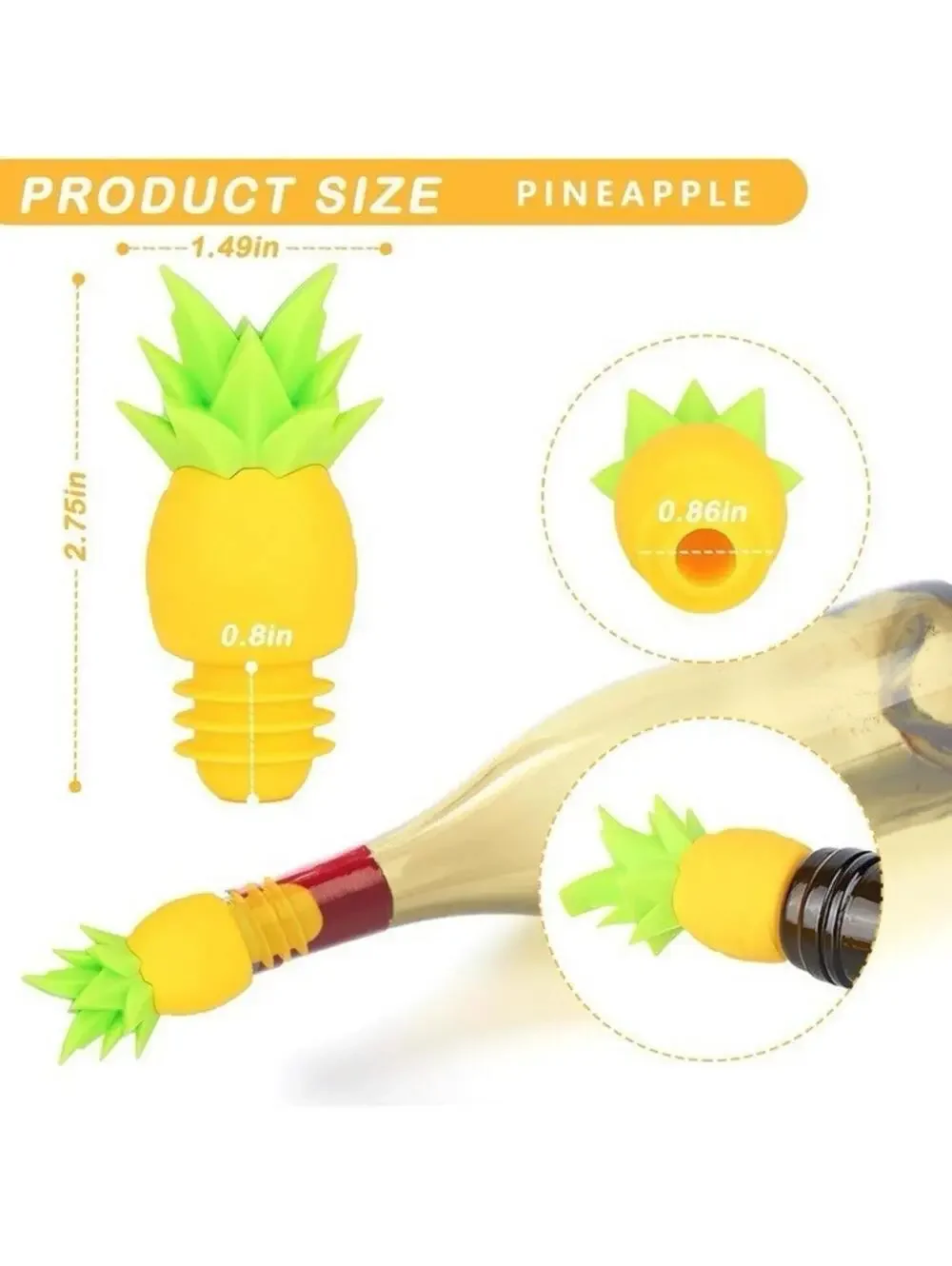 4pc Pineapple Silicone Wine Stopper Set Bottle Sealer Saver Reusable Yellow New